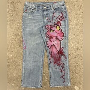 Vintage Y2K Pink Panther Cartoon Artist made one of a kind Jeans size 27